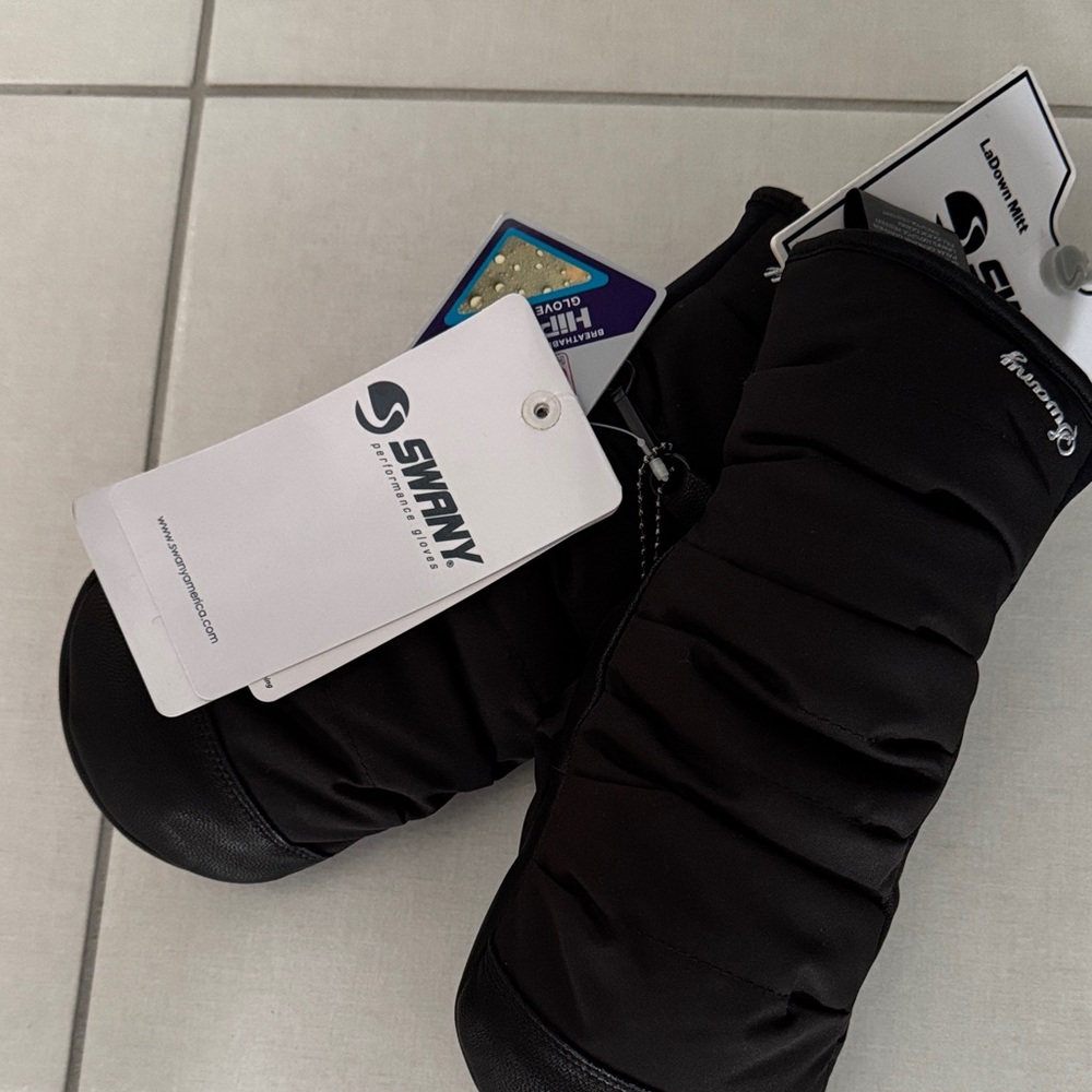 Swany Women's Black Puffer Mittens - Insulated Winter Gloves Size Medium